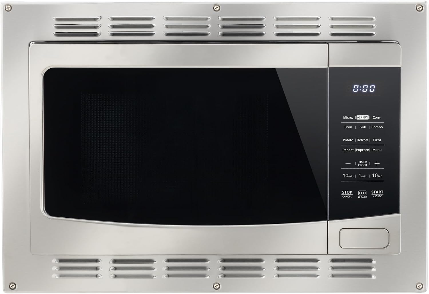 RecPro RV Kitchen Air Fryer & Convection Microwave with Trim Kit | 1.0 Cu. Ft. | 120V | 6 Cooking Modes (Stainless Steel)