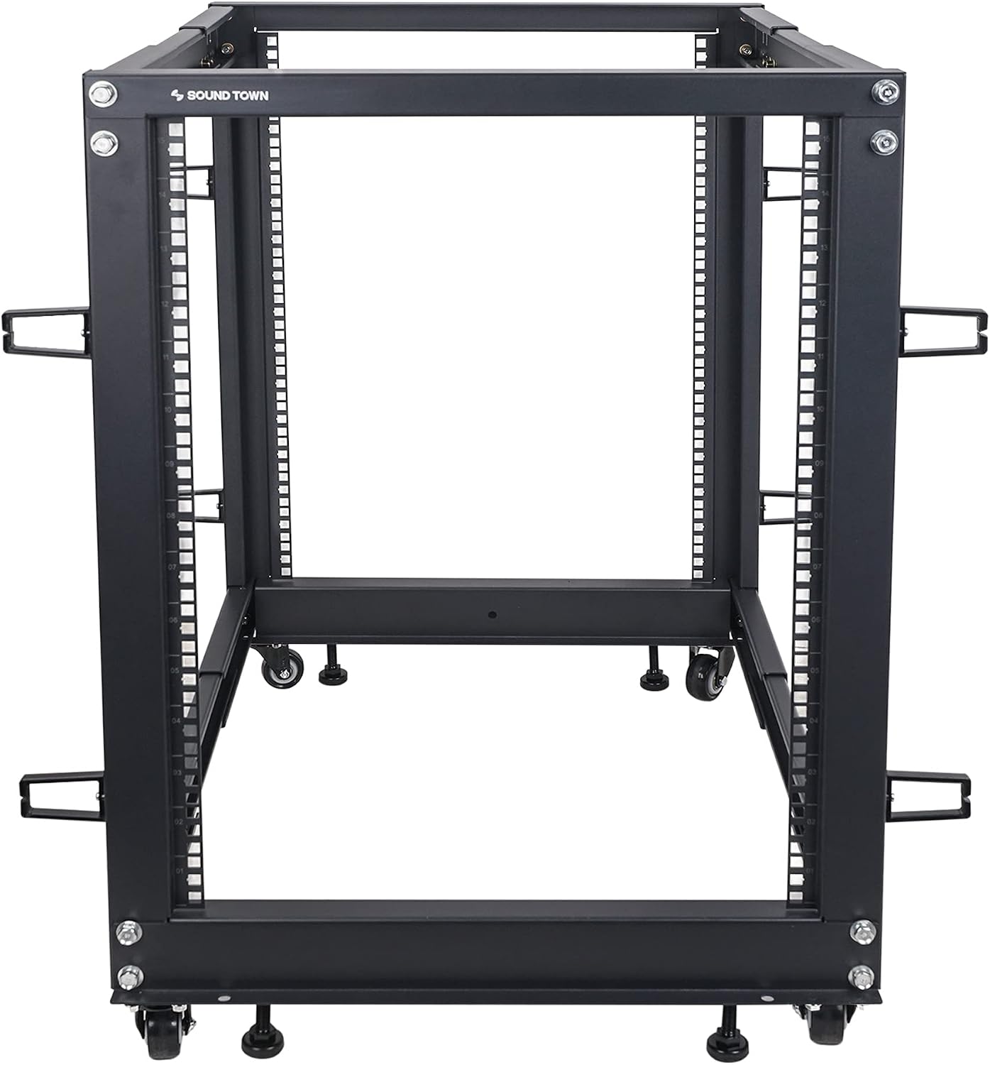 Sound Town 4-Post 15U Open Frame Sever and Network Equipment Rack with Adjustable Depth 22'-40', Casters, Levelers, Cable Management (ST4POF-A15U)
