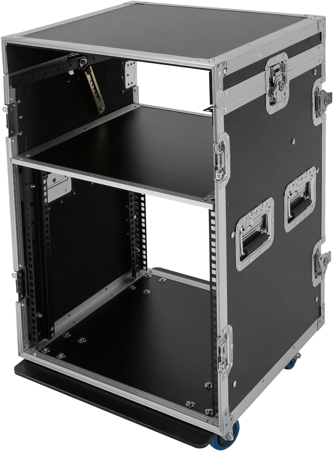 10U PA DJ Pro Audio Rack/Road ATA Case with Casters, Heavy-Duty Plywood Av Rack Case, Mobile 2 Tiers Studio Rack for Storing Electronic Equipment, Metal Corners