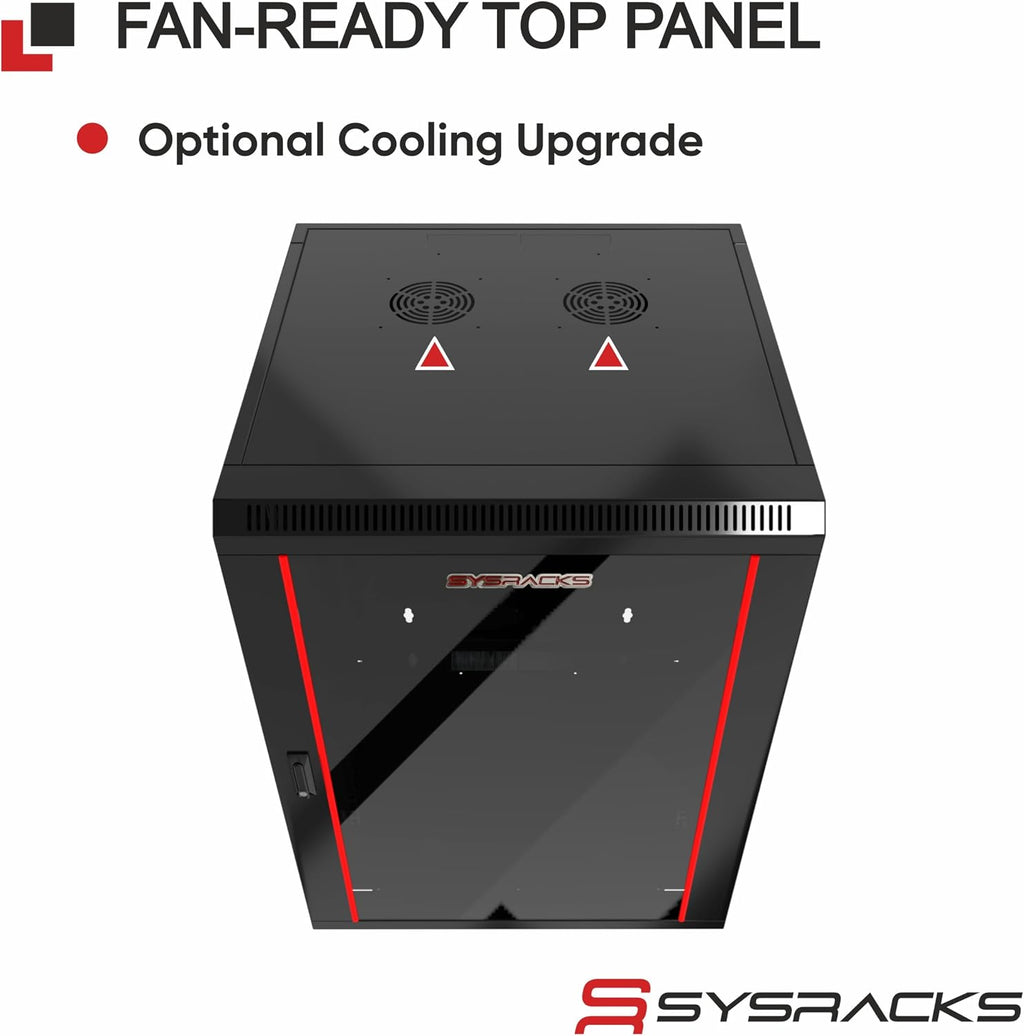 18U Wall Mount Server Rack Cabinet, 19' Network Cabinet Enclosure, 18' Deep, Locking Tempered Glass Door, Ventilated, Fan-Ready Top