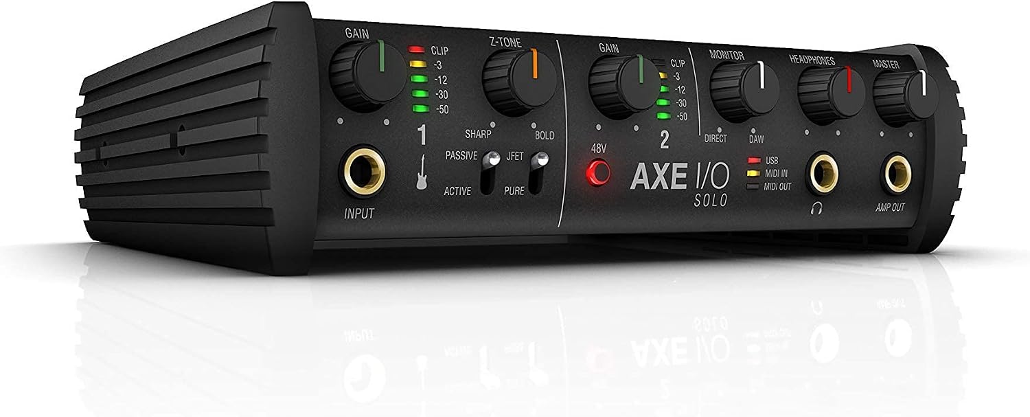 IK Multimedia AXE I/O SOLO premium 2-in 3-out 24-bit, 96 kHz USB audio interface for Mac/PC with advanced guitar tone shaping, Hi-Z re-amp out and massive AmpliTube and TONEX software bundle