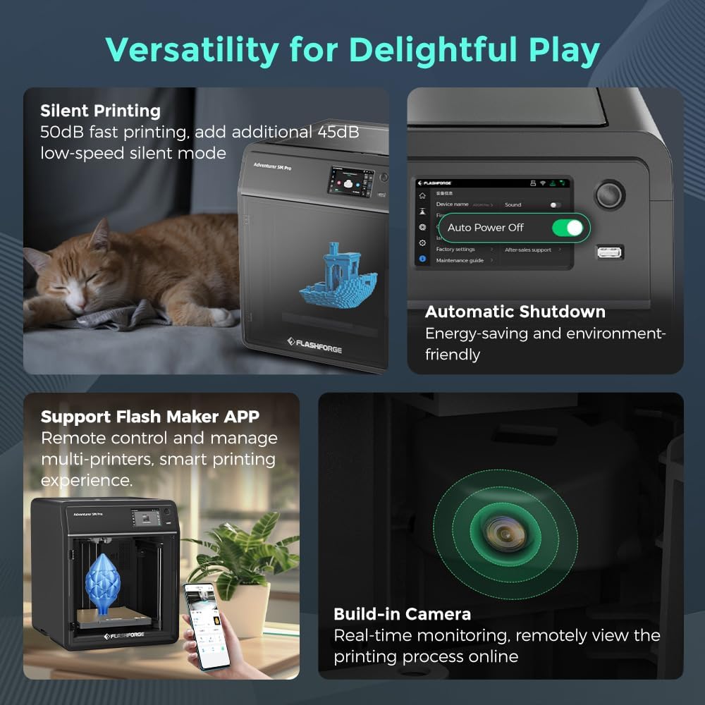 FLASHFORGE AD5M Pro 3D Printer 600mm/s High Speed & Precision, Full-Auto Calibration with 0.4&0.6mm Nozzle Bundle, CoreXY Structure & Auxiliary Chamber Cooling, ≤50 dB Quite Printing Camera Printers