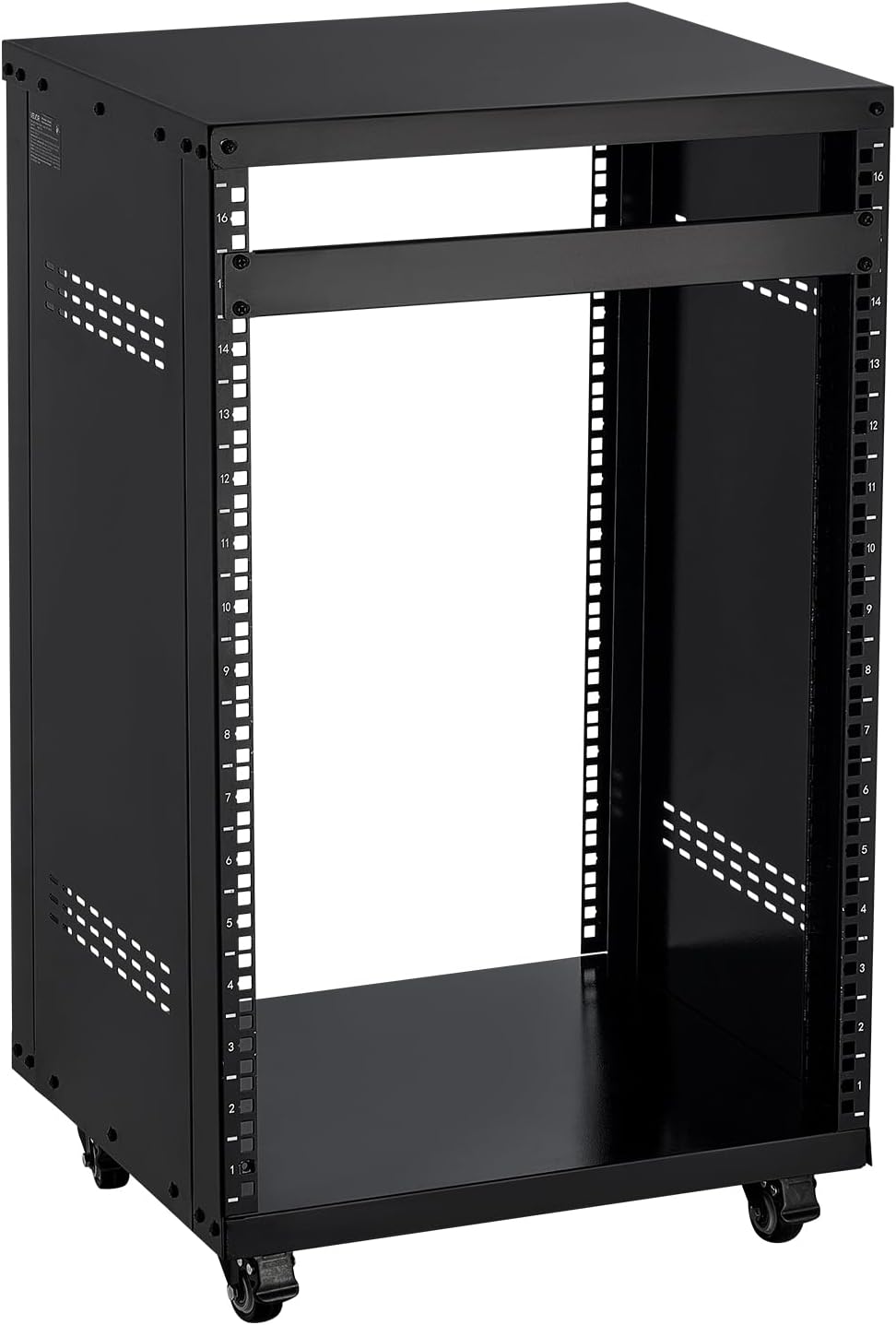 VEVOR 16U AV Rack, Recording Studio Rack Cabinet, Open Frame Server Rack with Locking Caster Wheels, Removable Side Panels & Vent Design for 19' Network, Audio, Video, IT & Network Equipment Mounting