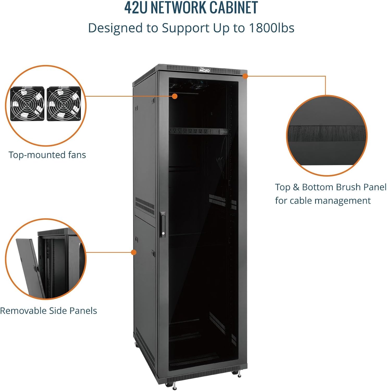 Tecmojo 42U Server Rack Network Cabinet 23.6' D x 23.6' W, Locking Data Cabinet Enclosure for 19' Server, Networking, AV & IT Equipment, Clear Door, Black