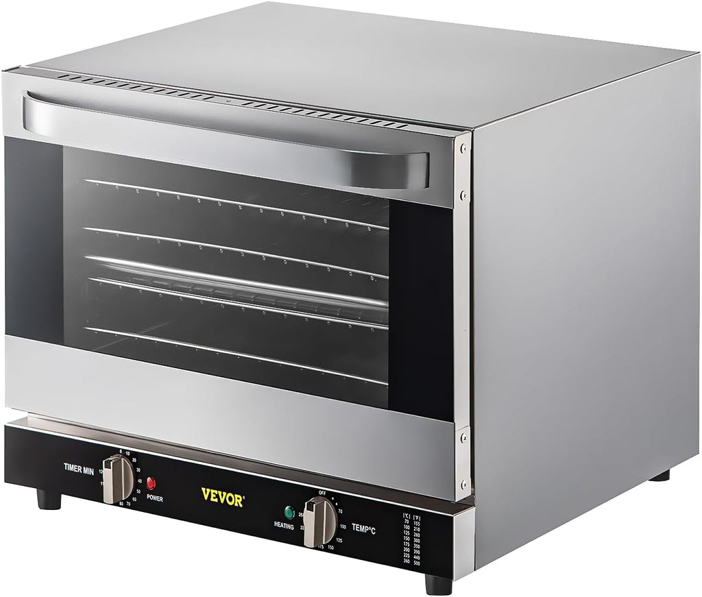 VEVOR Commercial Convection Oven, 66L/60Qt, Half-Size Conventional Oven Countertop, 1800W 4-Tier Toaster w/Front Glass Door, w/Trays Wire Racks Clip Gloves, 120V