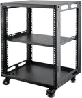 12U Open Frame Server Rack with Wheels Free Standing Network Server Rack for Servers & AV Gear Black