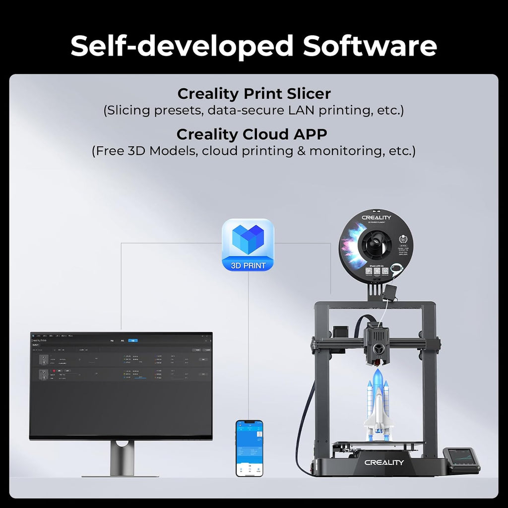 Creality Ender 3 V3 KE 3D Printer Up to 500mm/s Printing Speed, 1kg x 2 Pack High Speed PLA Included, 60W Ceramic Heater Hotend, X-axis Linear Rail & Dual Fans, Creality OS Smart Control,220x220x240mm