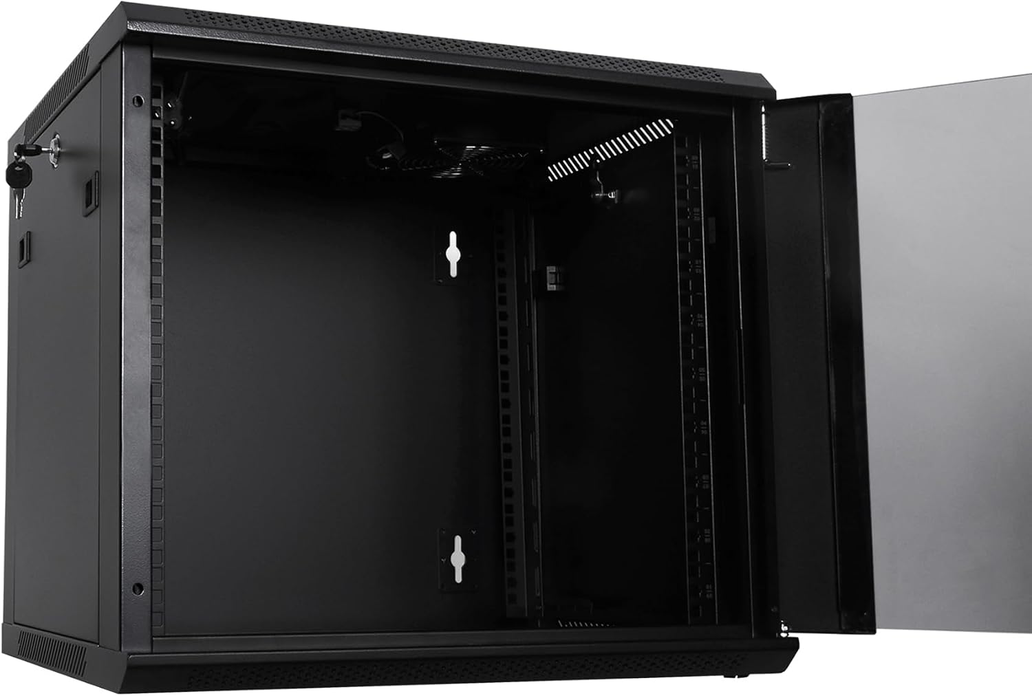 RackPath 9U Wall Mount Network Rack Cabinet – Quiet Cooling Fan, Locking Glass Door, 17.7' Deep (450mm), Removable Locking Side Panels, Fits 19' IT & A/V Equipment