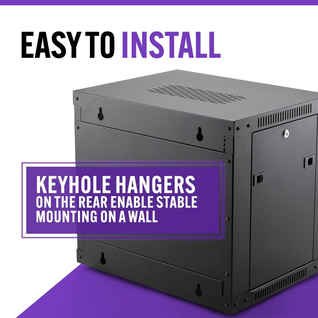 On-Stage RKD9000 9U Wall-Mount Knock-Down Rack (Enclosed Steel Cabinet for Rack-Mount Components, Portable, Mountable, Vented, Lockable Doors, Port Knockouts, Casters, Rubber Feet, Flat Packed, Black)