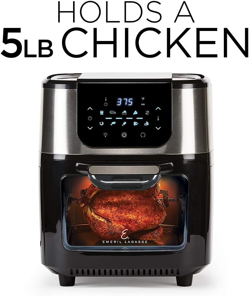 Emeril Lagasse AirFryer Pro with Rotisserie and Dehydrate, 6 Quart, Black and Stainless Finish