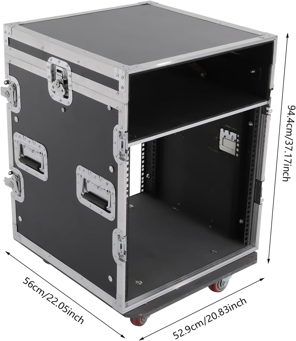 14U PA DJ Rack Case with Wheels, Heavy-Duty Slant Top DJ Mixer Rack, Professional Audio Equipment Rack for Studio, Live Sound (14U)