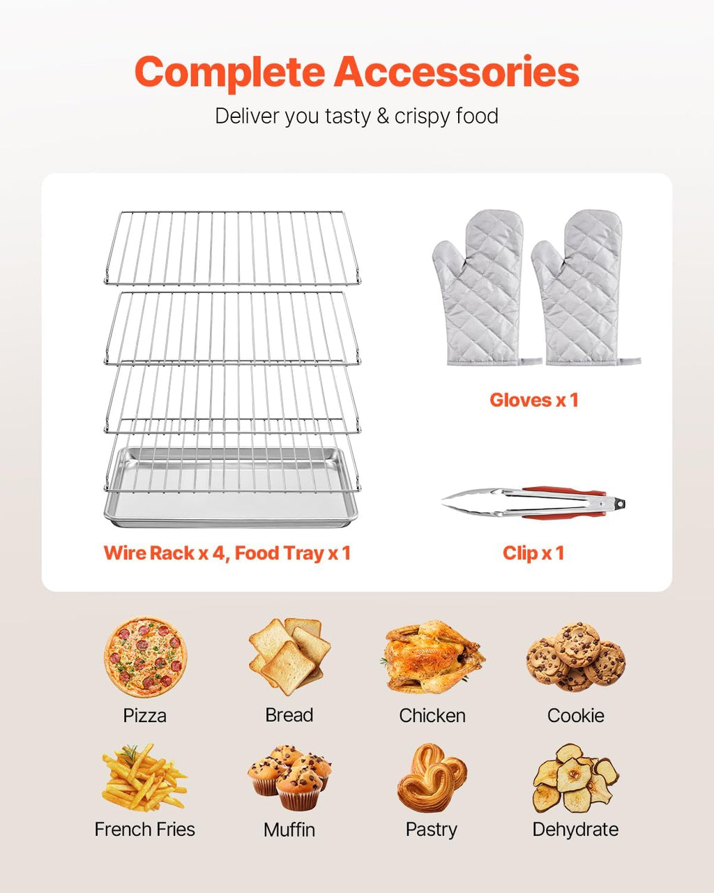 VEVOR Commercial Countertop Oven, 66L 4-Tier Toaster Ovens with Tempered Glass Door, Wire Racks & Tray, 2800W Stainless Steel Baking Ovens for Restaurant Bakery (AC208~240V,60Hz, 6-20P Plug & Outlet)