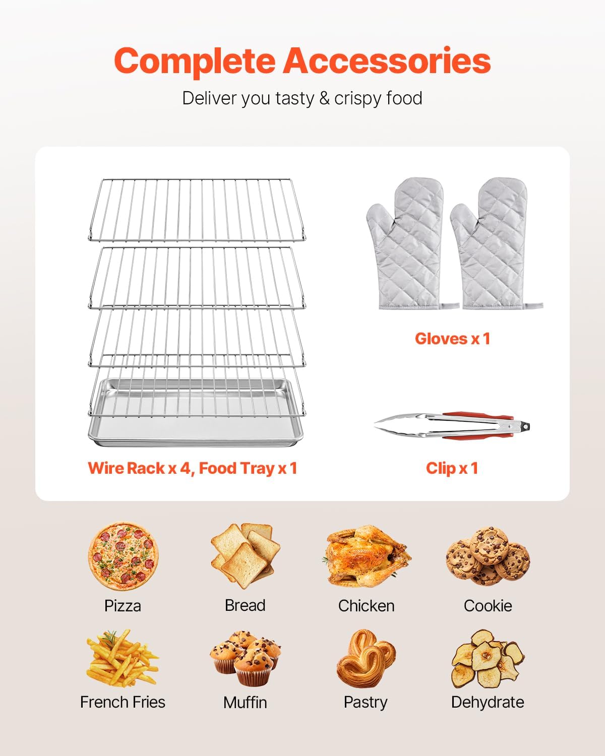 VEVOR Commercial Countertop Oven, 66L 4-Tier Toaster Ovens with Tempered Glass Door, Wire Racks & Tray, 2800W Stainless Steel Baking Ovens for Restaurant Bakery (AC208~240V,60Hz, 6-20P Plug & Outlet)