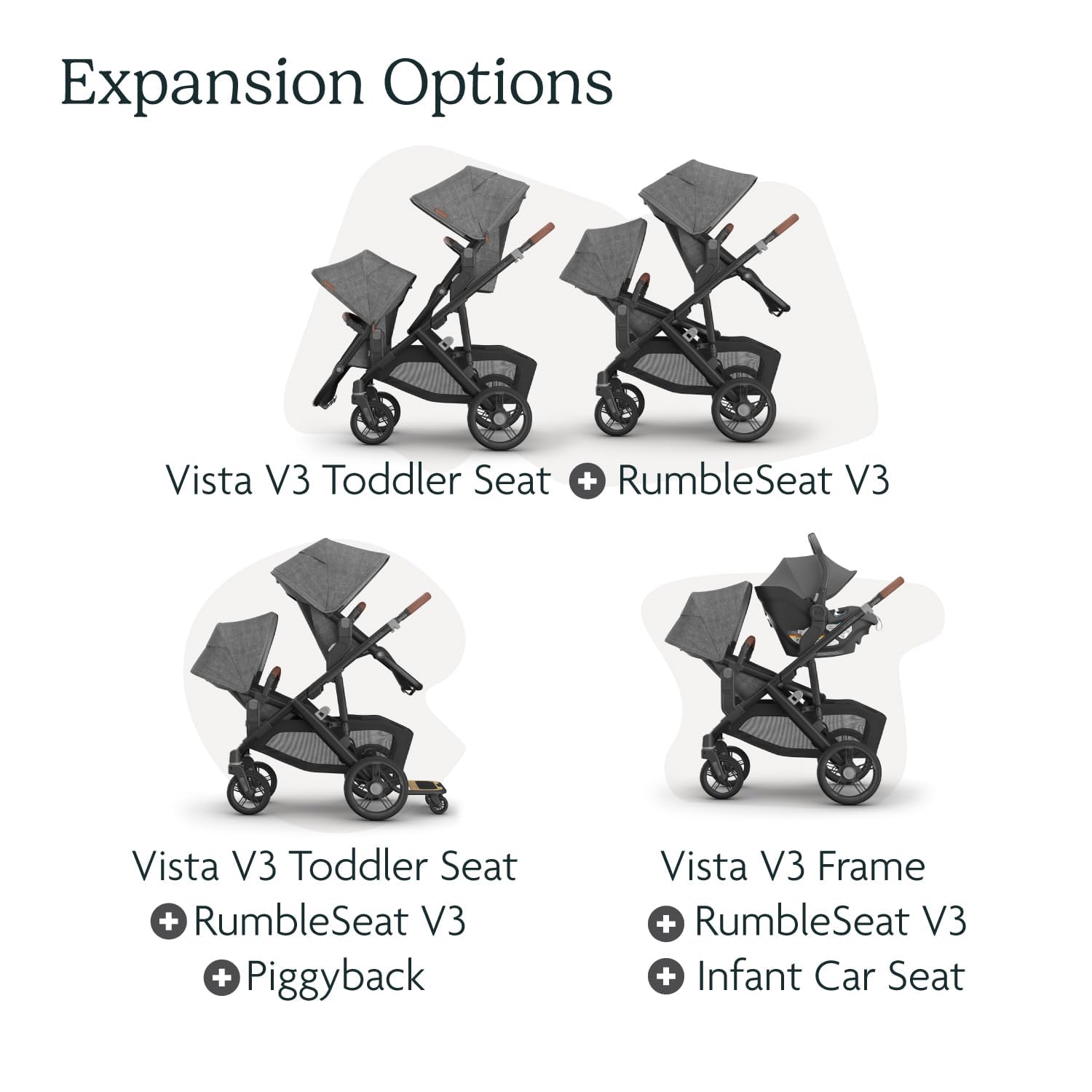 UPPAbaby RumbleSeat V3 Second Lower Seat - Compatible with Vista V2 and Vista V3 - All-Weather Seat + Magnetic Buckle – Adapters Included - Ada (Sandstone Mélange/Carbon Frame/Chestnut Leather)