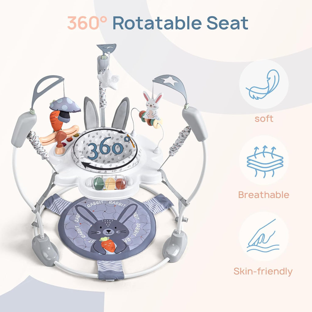Baby Activity Center, Baby Jumper Activity Center with Music, Interactive Toys, 360° Rotating Seat, 3 Adjustable Heights, Infant Activity Jumper for 6+ Months (Rabbit)