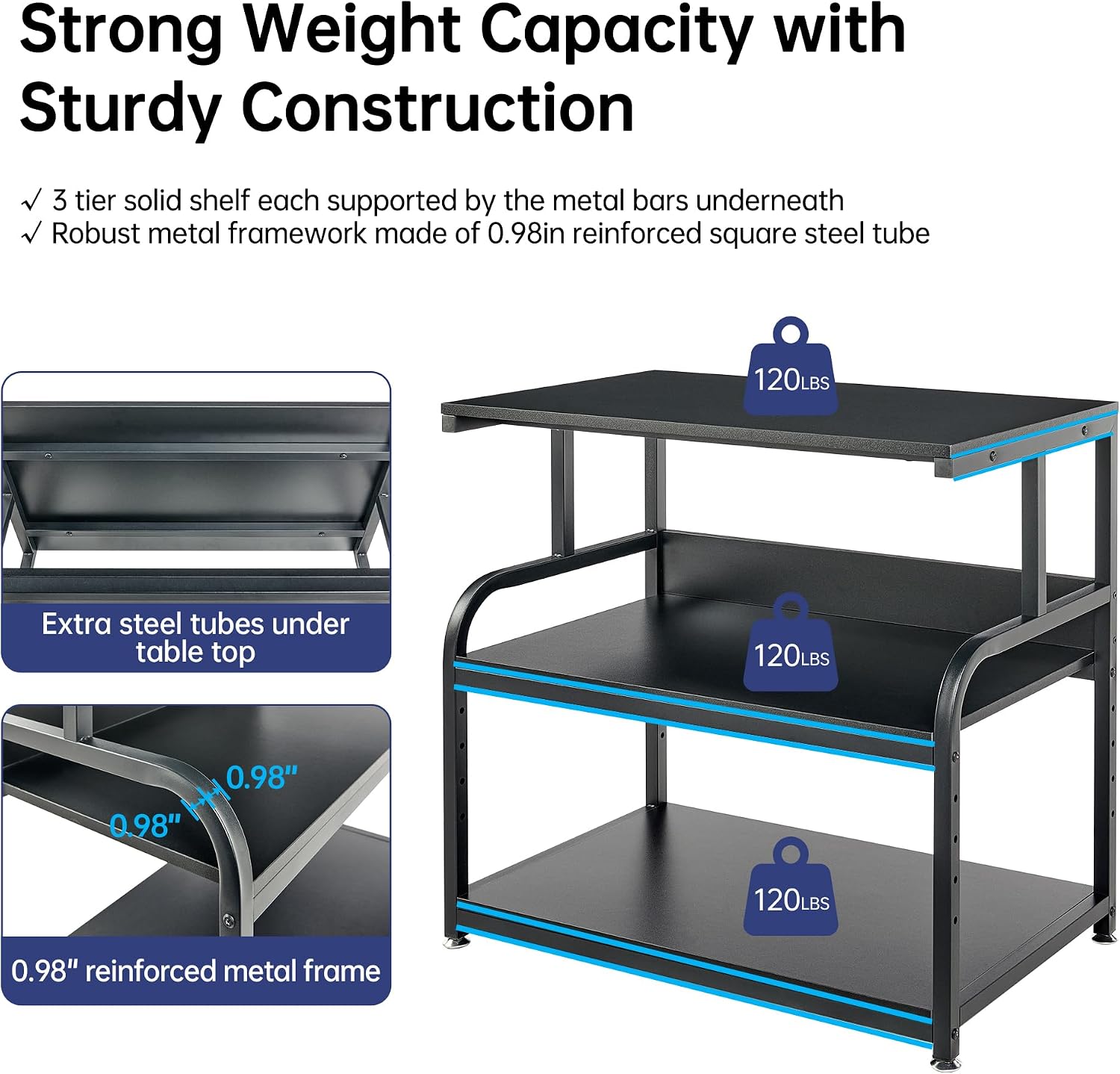 Fannova 32.3' x 18.9' Extra Large Printer Stand Table with Adjustable Storage Shelf, 3 Tier Rolling Printer Cart with Industrial Wheels for Home Office, Black