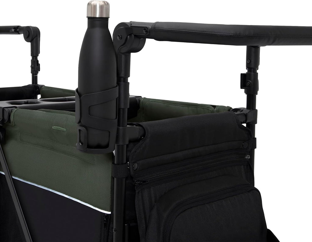 Jeep Aries Stroller Wagon by Delta Children Premium Wagon for 2 Kids with Convertible Seats, Adjustable Push/Pull Handles, Removable Canopy & Flat Fold - Greenguard Gold Certified, Black/Green