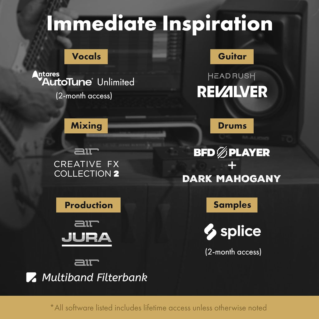 M-AUDIO M-Track Duo HD Audio Interface, M100 Condenser Microphone and HDH41 Studio Monitoring Headphones for Recording, Producers, Content Creators and Podcasters