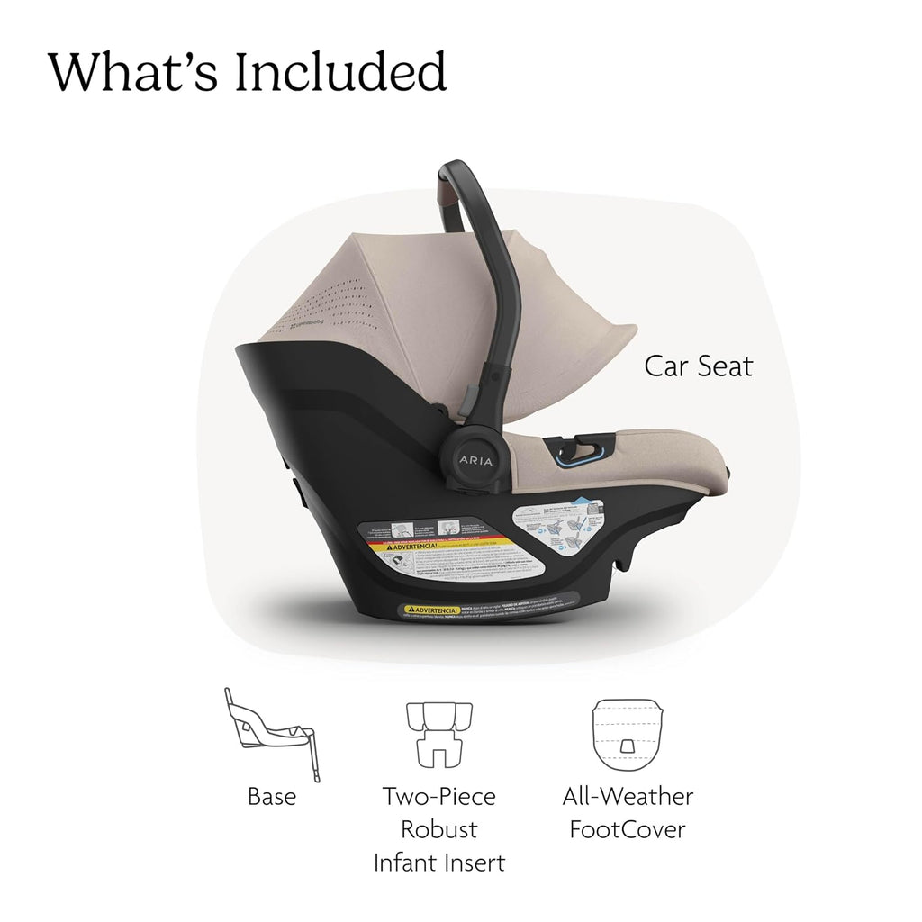UPPAbaby Aria V2 Lightweight Infant Car Seat - Just Under 6 lbs - Base with Load Leg + Infant Insert + All-Weather FootCover Included - Direct Stroller Attachment - Ada (Sandstone)