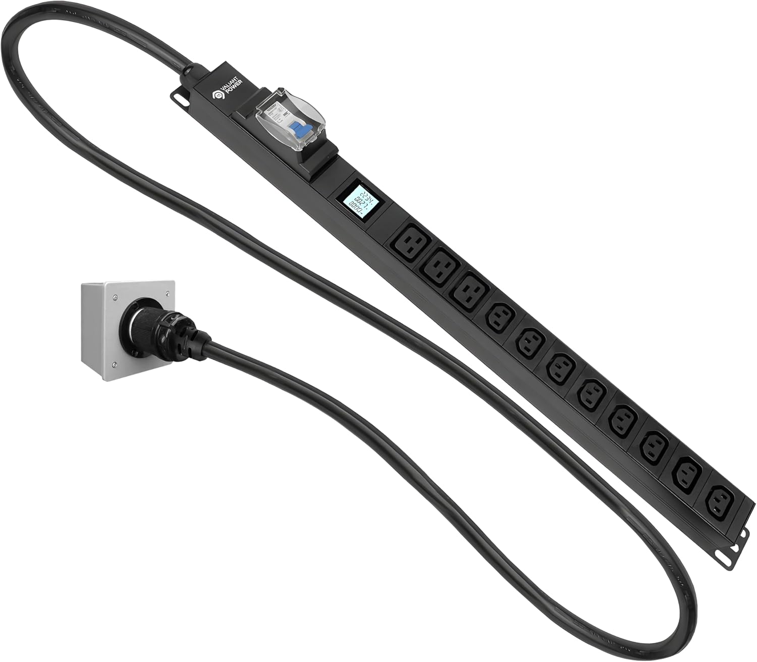 Rack Mount Power Strip - 240V 30A 3C19 & 8 C13 outlets PDU with Built-in Surge Protector, Volt & Amp Meter for Data Center - 19' Metal Housing, Ears & Fittings Included (3C19 8C13)
