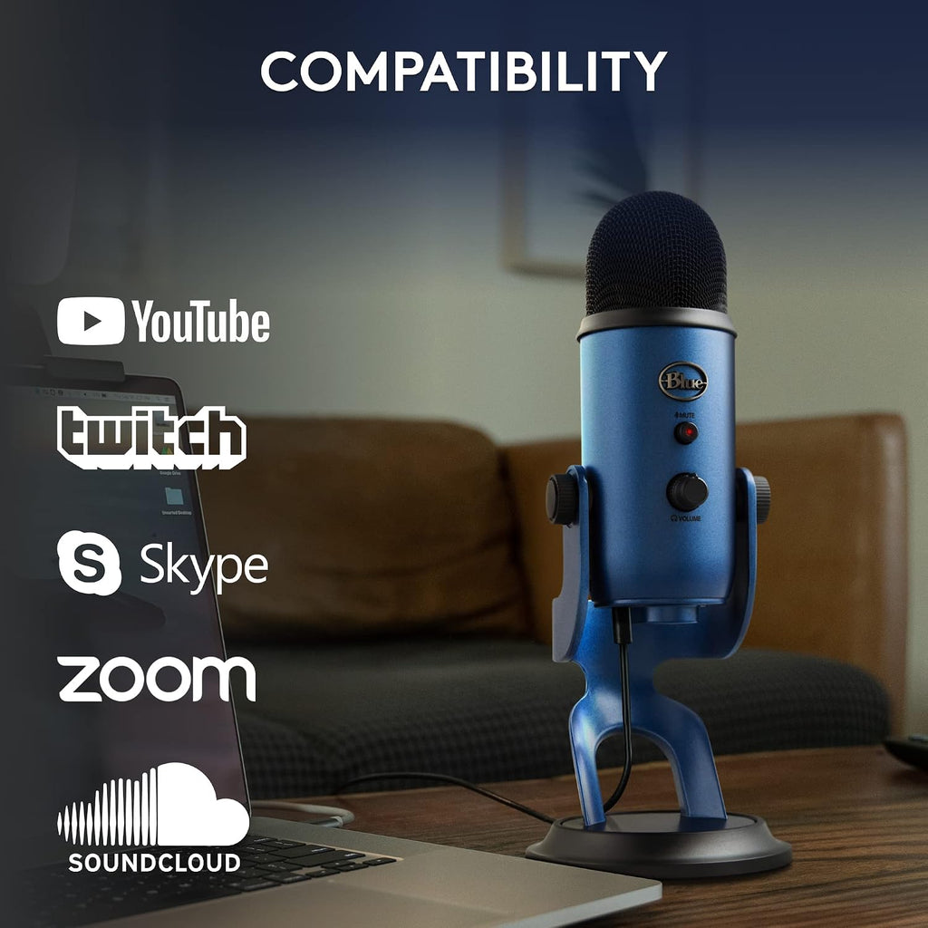 Logitech Creators Blue Yeti USB Microphone for PC, Mac, Gaming, Streaming, Podcasting, Studio and Computer Condenser Mic with Blue VO!CE Effects, 4 Pickup Patterns, Plug and Play - Midnight Blue