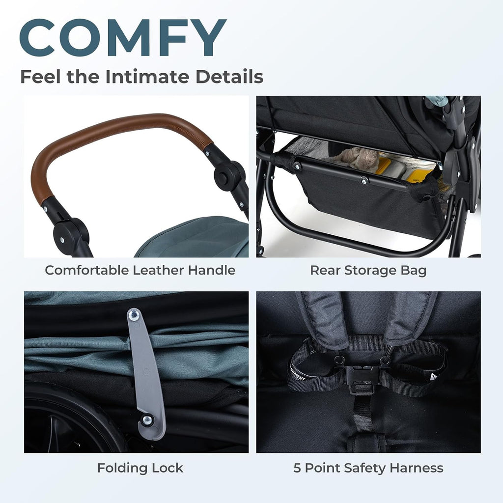 INFANS Double Stroller, Foldable Baby Tandem Stroller with Djustable Backrest Canopy Footrest, 5-Point Harness, Storage Basket, Convertible Compact Twin Stroller for Infants and Toddlers (Sage)