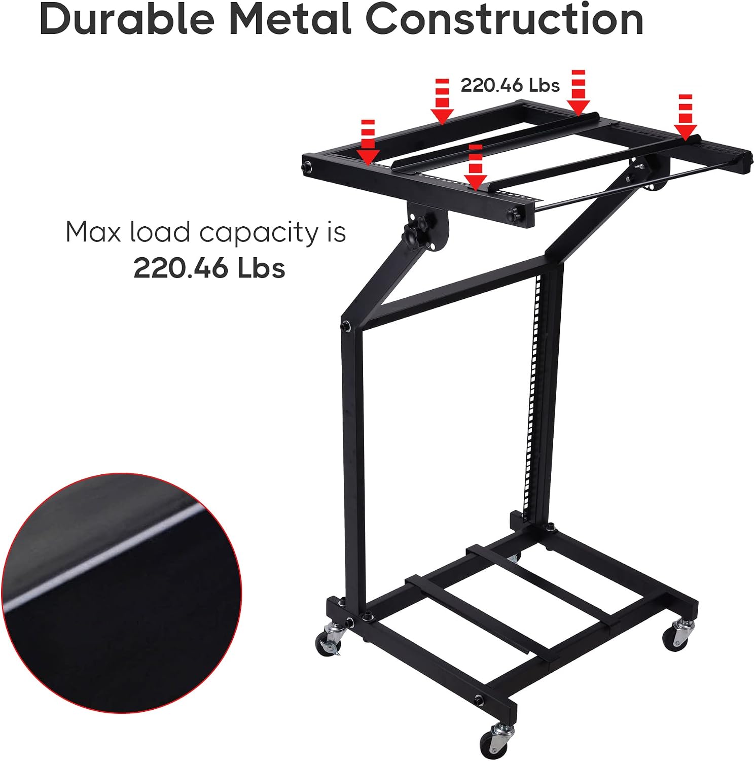 AW Adjustable Rack Mount Studio Equipment Rolling DJ Mixer Stand Stage Cart Music Party Show 12U