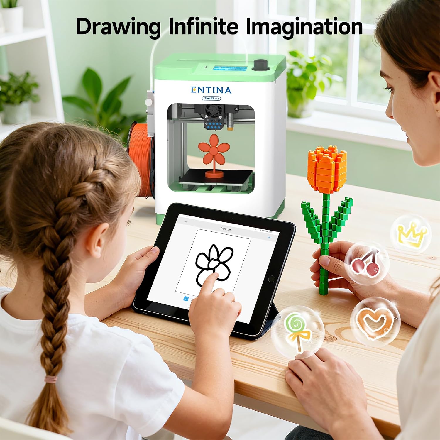 Entina TINA2S 3D Printers with WiFi Cloud Printing, Huge Library, Fully Assembled, Mini 3D Printer for Beginners and Kids with Auto Leveling, High Precision FDM 3D Printer for Home, School and Office