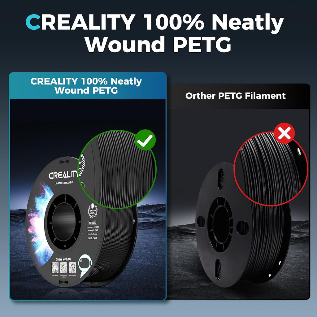Creality PETG Filament 1.75 3D Printer Filament:Excellent Toughness High Precision Dimensional Accuracy +/- 0.02 mm, 12kg Spool(26 lbs) Fits for Most FDM 3D Printers,Black