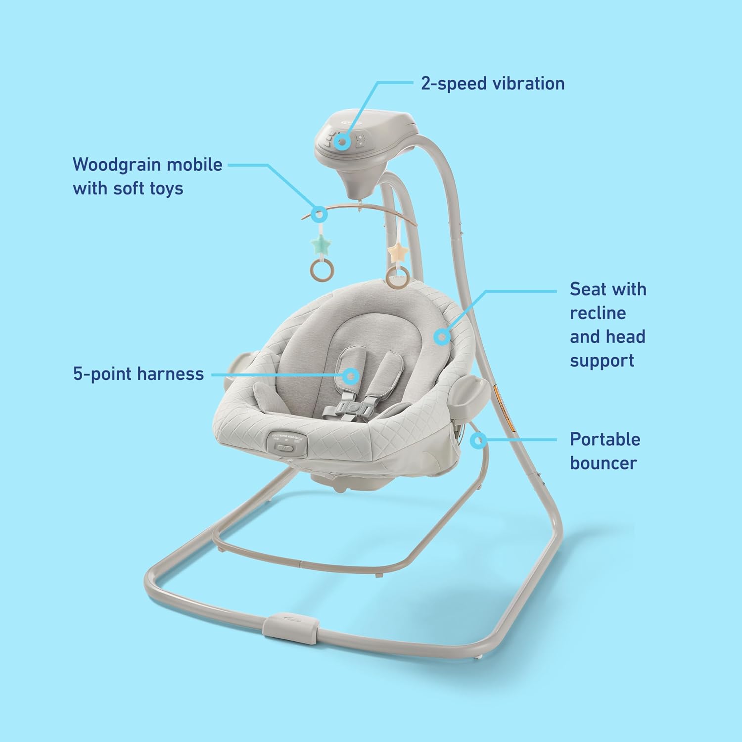 Graco DuetConnect LX Baby Swing and Bouncer - 2-in-1 Infant Swing and Baby Rocker, Newborn Essential, Gifts for New Parents