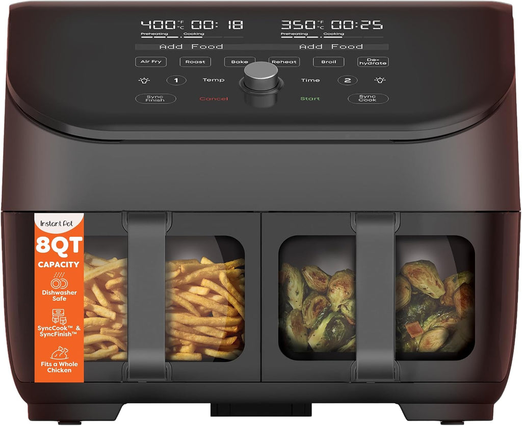 Instant Pot Vortex Plus XL 8QT ClearCook Air Fryer, Clear Windows, Custom Programming, 8-in-1 Functions that Crisps, Broils, Roasts, Dehydrates, Bakes, Reheats, from the Makers of Instant Pot, Black