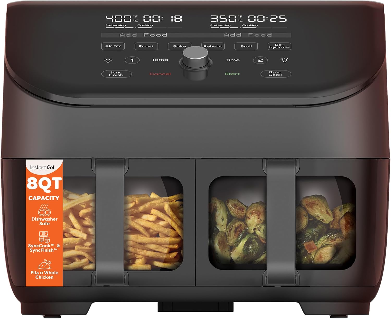 Instant Pot Vortex Plus XL 8QT ClearCook Air Fryer, Clear Windows, Custom Programming, 8-in-1 Functions that Crisps, Broils, Roasts, Dehydrates, Bakes, Reheats, from the Makers of Instant Pot, Black