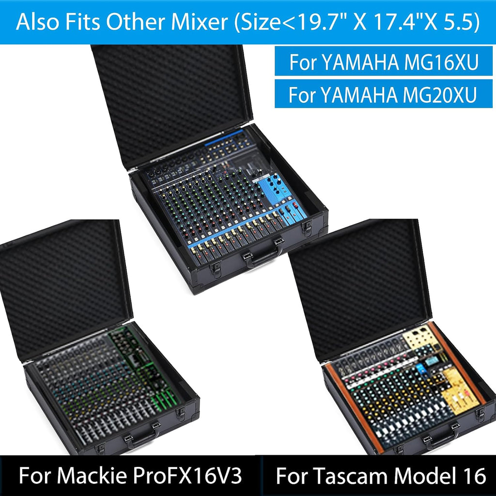 Mixer Case for Yamaha MG16XU/ MG20XU | Protective Hard Shell Carrying Storage Gig Bag Case for Mackie ProFX16V3 / Tascam Model 16 with EVA Foam | Fits Mixer Size up to 19.7'' X 17.4' X 5.2'