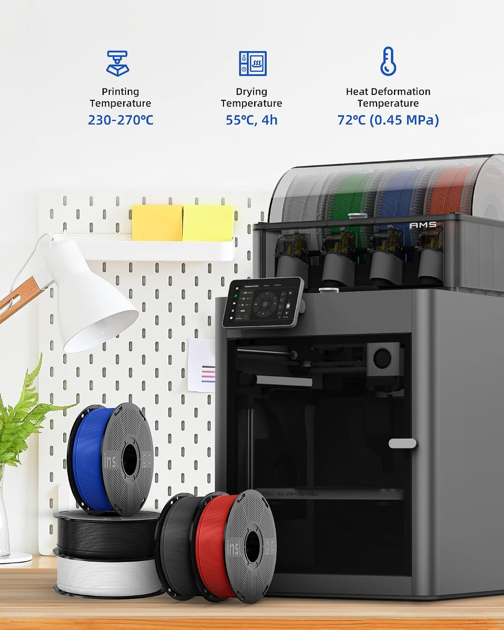 Inslogic PETG Pro Pre-Dried 3D Printer Filament 1.75mm, High-Speed PETG Filament, Stronger Toughness, Compatible with FDM Printers, 10 Colors, 10kg Total, 10×1kg
