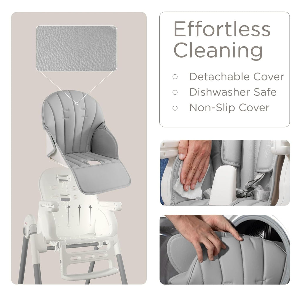 KÜB 3-in-1 Foldable Baby High Chair | Multifunctional Infant High Chairs for Babies and Toddlers | Removable Seat & Tray for Easy Clean | 7 Height & 4 Recline Adjustable | 2 Locking Wheels(Grey)