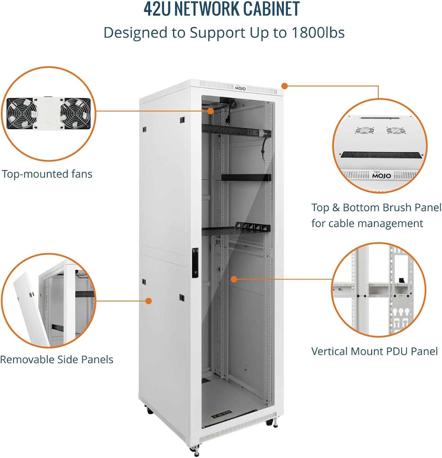 Tecmojo 42U Server Rack Network Cabinet 31.5' D x 23.6' W, Locking Data Cabinet Enclosure for 19' Server, Networking, AV & IT Equipment, Glass Door, White
