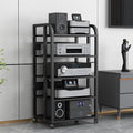 5-Tier AV Media Stand, Audio-Video Shelving Adjustable, Rolling AV Rack Electronics Equipment Shelf Stereo Cabinet for Living, Gaming, Recording Room (Black)