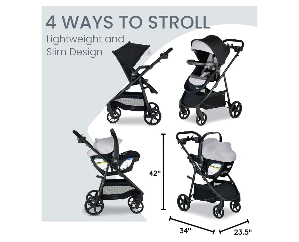 Britax Willow Brook S+ Travel System, Infant Car Seat Stroller Combo With Willow S Infant Car Seat, Alpine Base, and Brook+ Stroller; ClickTight Technology, SafeWash Insert and Cover — Glacier Onyx