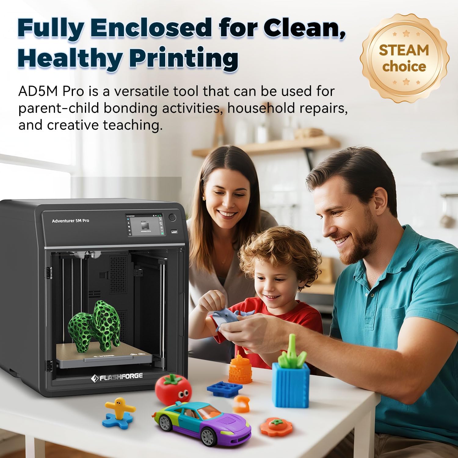 FLASHFORGE 3D Printer AD5M Pro with 250g PLA, 600mm/s High Speed CoreXY High Precision Printing, 280℃ Quick-Swap 0.4 & 0.6mm Hotend, 50dB Silence and Built-in Camera, Build Volume 220 * 220 * 220mm