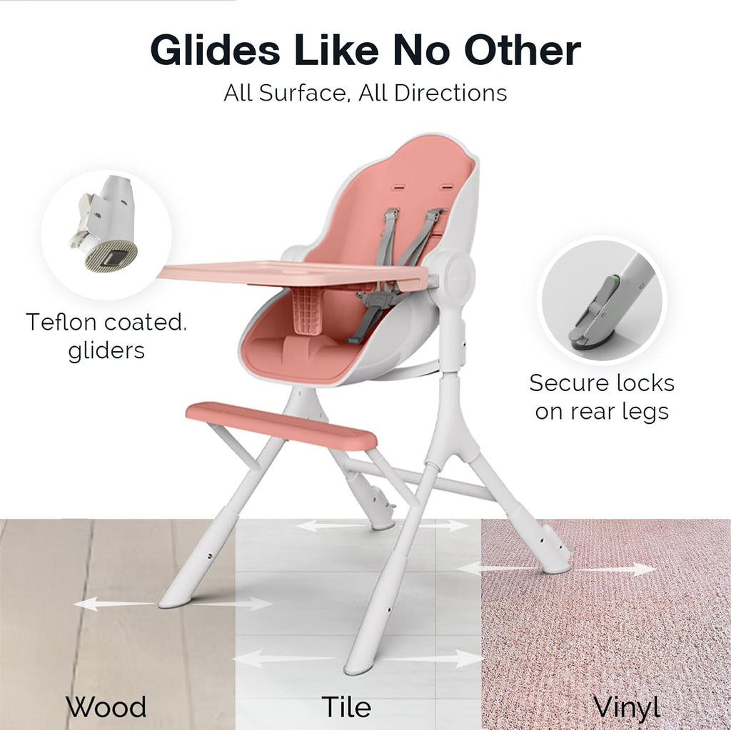 Oribel Cocoon Z High Chair & Baby Lounger | Perfect High Chair for Toddlers/Newborns | Glides Easily on All Surfaces | Secure Locks | Convertible Chair for Feeding (Cotton Candy Pink)
