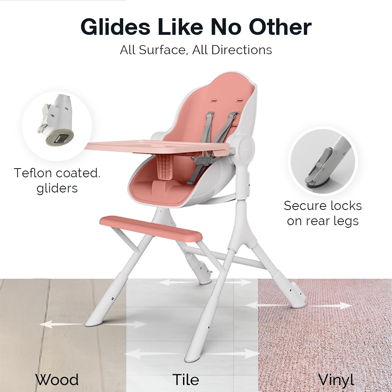 Oribel Cocoon Z High Chair & Baby Lounger | Perfect High Chair for Toddlers/Newborns | Glides Easily on All Surfaces | Secure Locks | Convertible Chair for Feeding (Cotton Candy Pink)