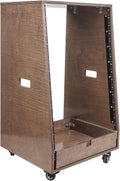 Sound Town 16U DIY Solid Baltic Birch Plywood Slanted Studio Rack with 16U Rack Space, Extra 2U Drawer, Rubber Feet, Casters, Weathered Brown (SDRK-16TBD2)
