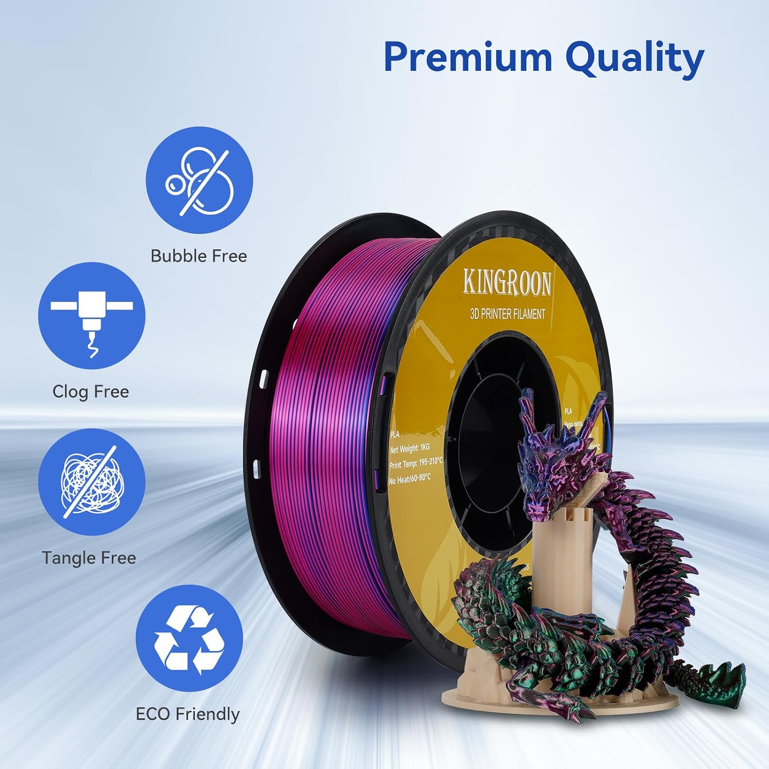Kingroon 16KG PLA Filament 1.75mm Bundle, 3D Printer Multicolor Filament Bulk Includes Basic PLA and Tri Color Silk PLA, 1KG Spool x 16 Pack, Dimensional Accuracy +/- 0.03mm, Fit Most FDM Printers