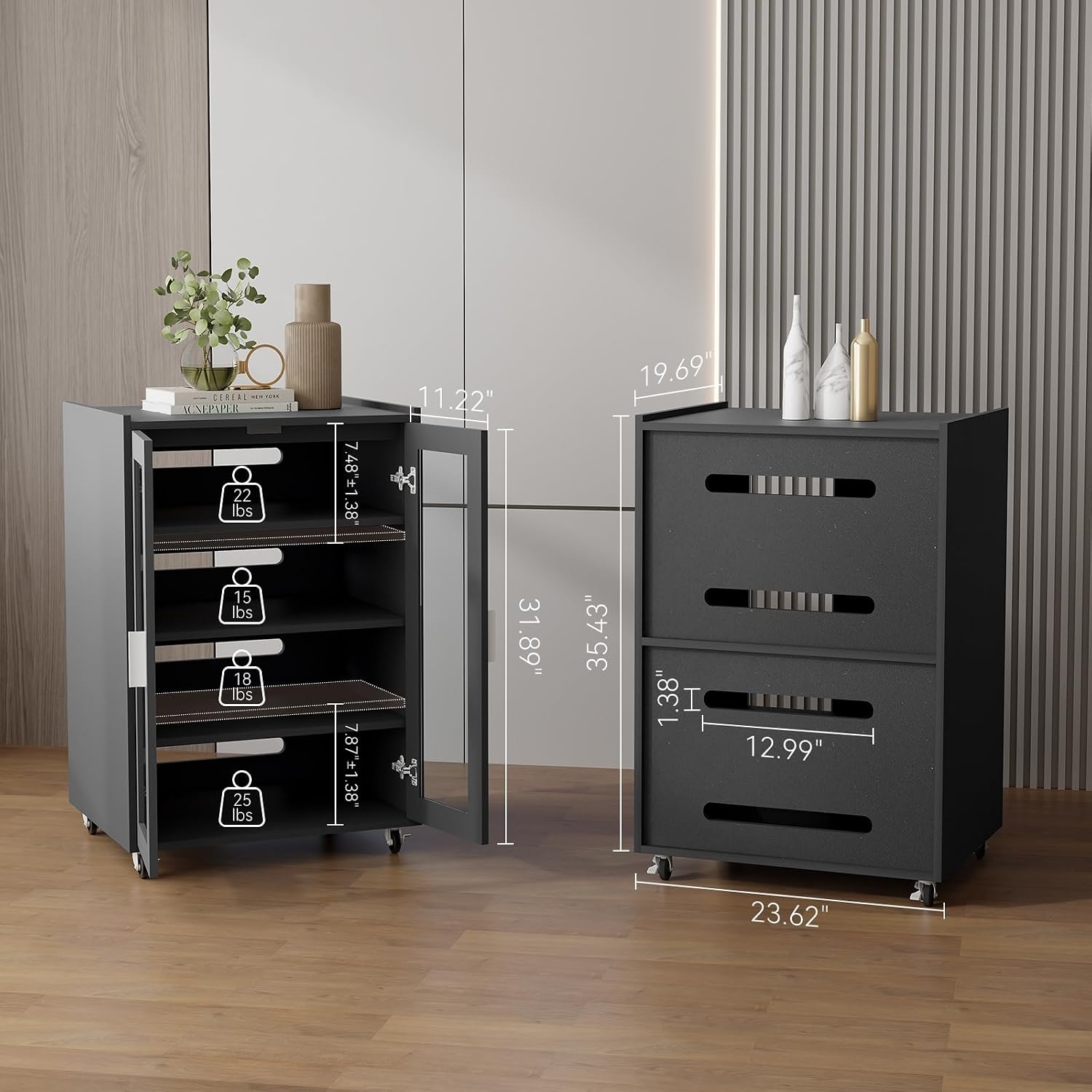 ELECWISH Media Storage Cabinet, Audio-Video Media Stand,Stereo Cabinet with 4 Height-Adjustable Shelves, AV Rack with Glass Doors for Meeting, Living, Recording Room