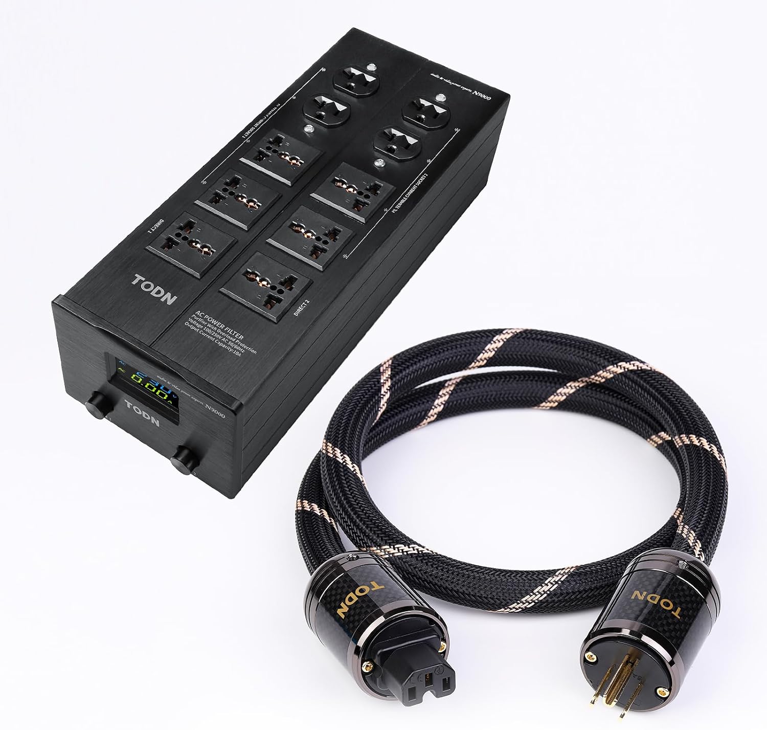 TODN HiFi Audio Power Cable and Power Conditioner with Filtered Outlets and Surge Protector for Home Theater