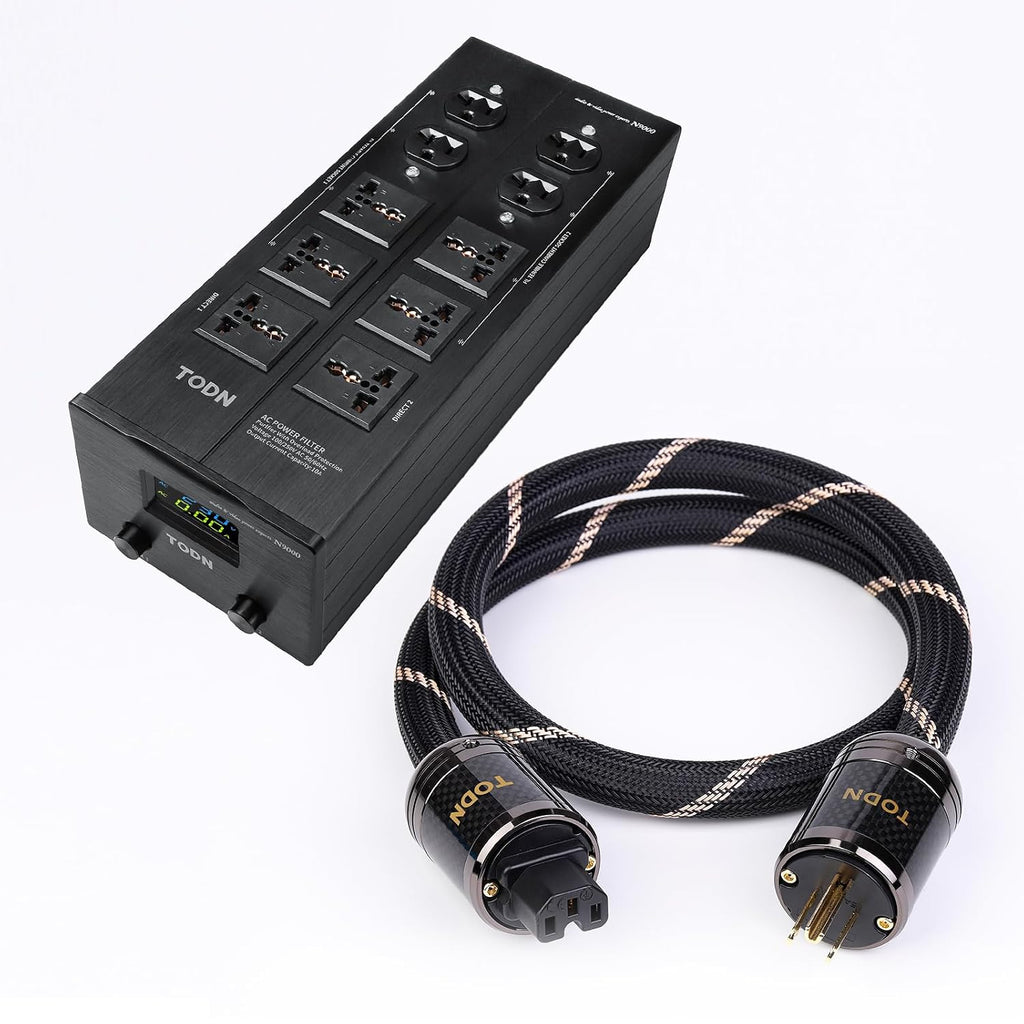 TODN HiFi Audio Power Cable and Power Conditioner with Filtered Outlets and Surge Protector for Home Theater