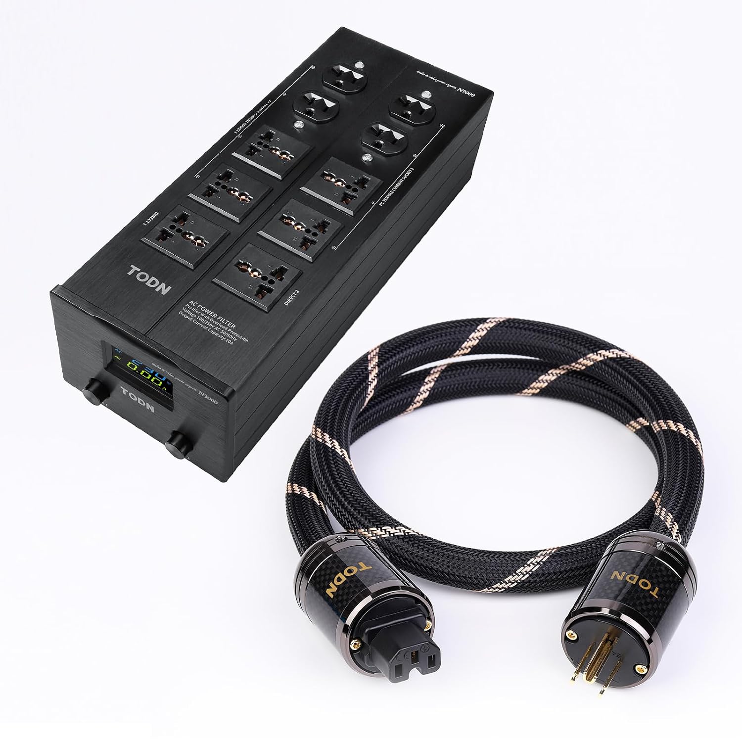 TODN HiFi Audio Power Cable and Power Conditioner with Filtered Outlets and Surge Protector for Home Theater