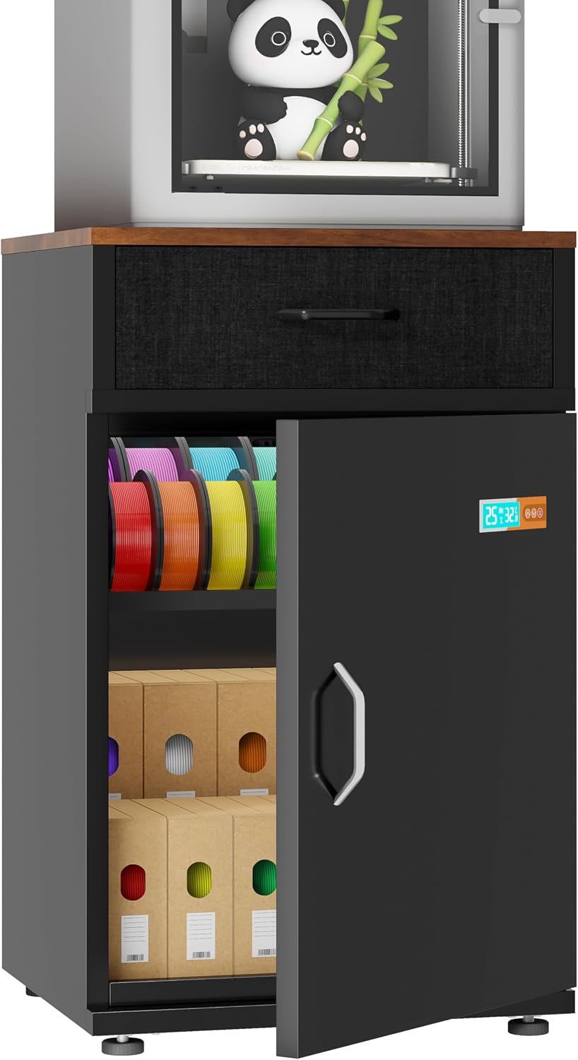 3D Printer Stand Filament Storage,25% RH Control 40 Rolls Filament Dehumidification Cabinet 3D Printing Sealing and Protection for PLA/ABS/TPU/Nylon (Black)