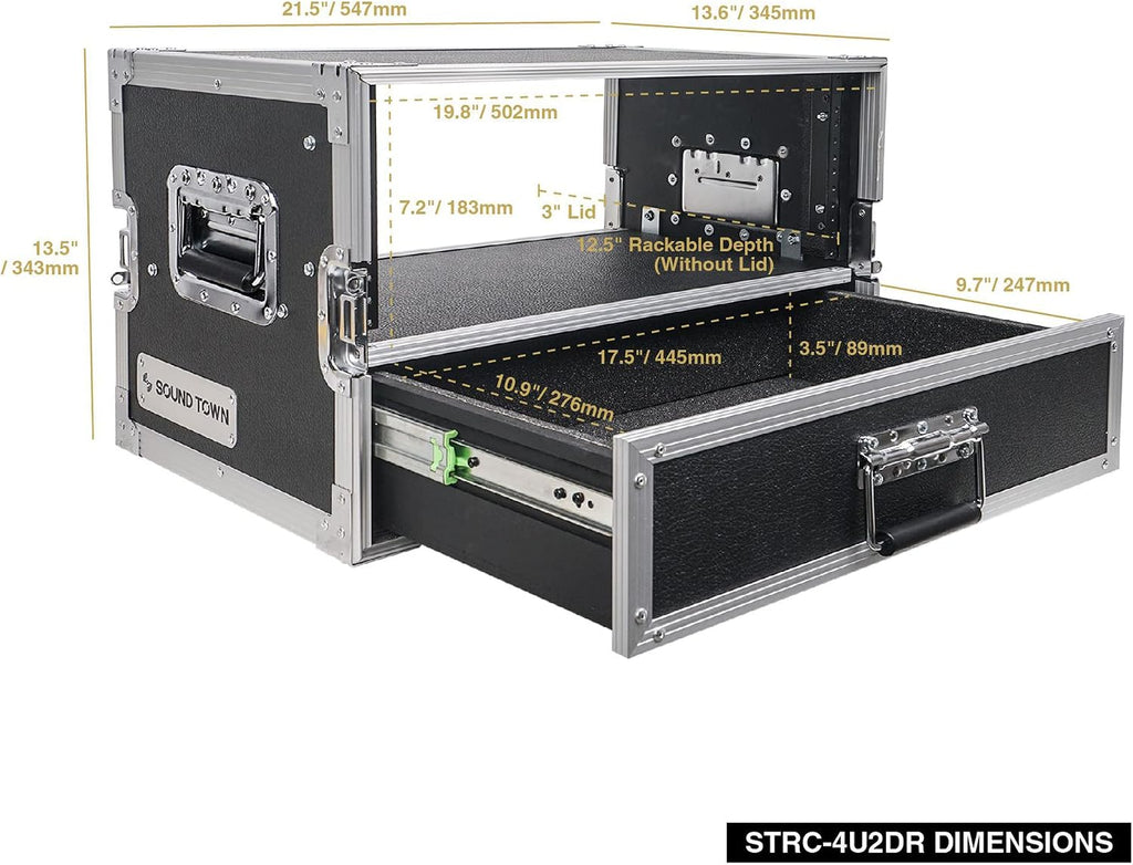Sound Town 4U Rack Case with 2U Rack Drawer for 19' Amps/Mixers/Microphone Receivers (STRC-4U2DR)