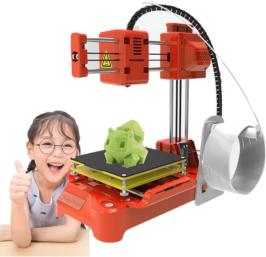 3D Printer for Kids Mini Desk 3D Printer 100x100x100mm Print Size No Heated Bed One-Key Printing with TF Card PLA Sample Filament for Beginners Household Education Orange